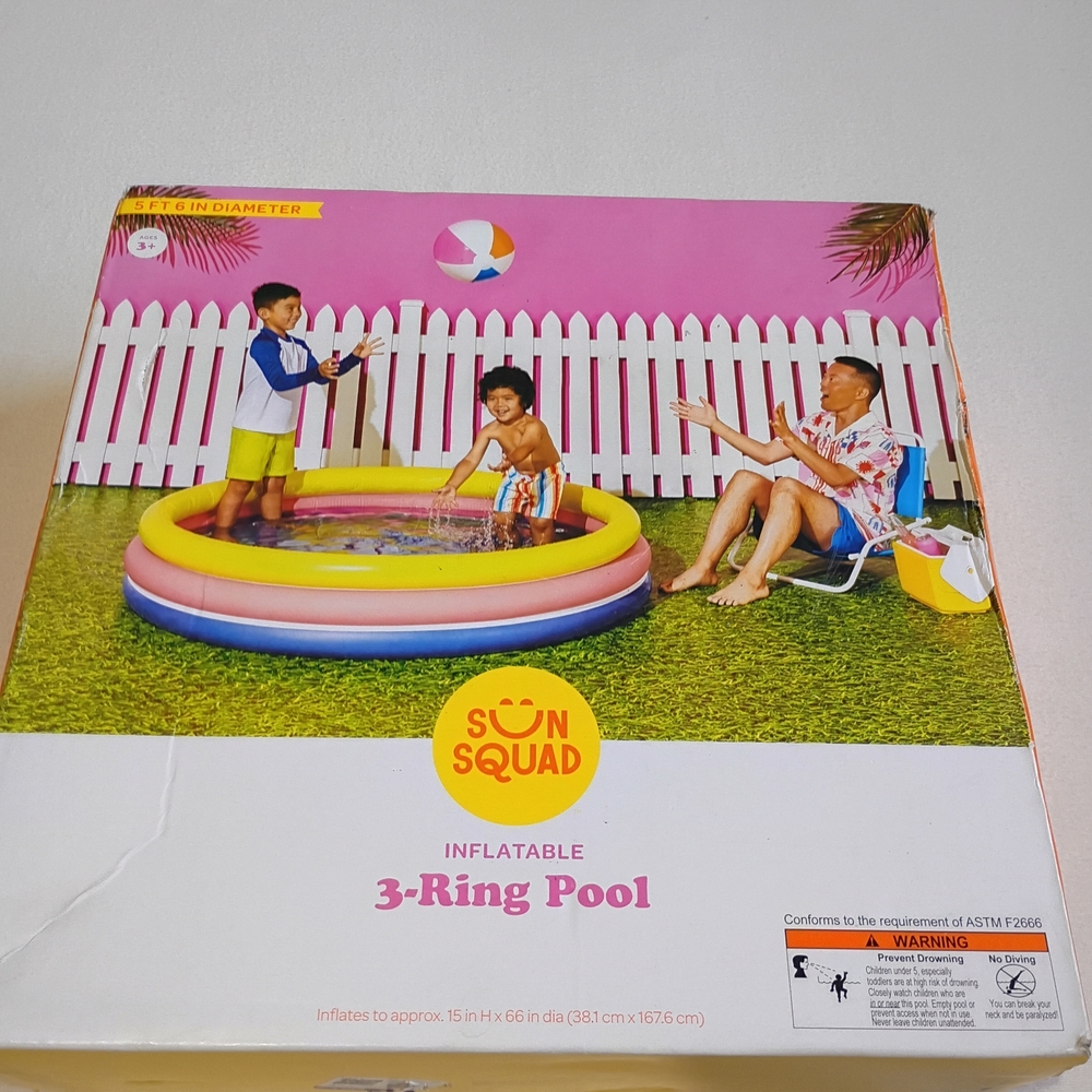 Sun Squad Inflatable NEW 3-Ring Pool - Yellow Pink And Blue